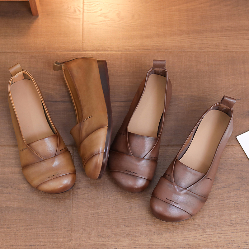 Top-Grain Cowhide leather Vintage Flat Shoes - Old Money Style Women's Footwear