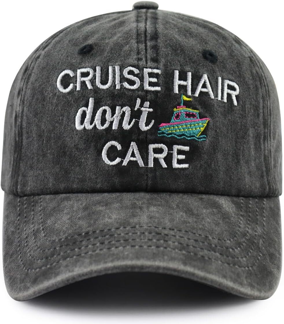 Cruise Hair Don't Care Hat for Men Women, Funny Adjustable Cotton Embroidered Captain Sailing Baseball Cap