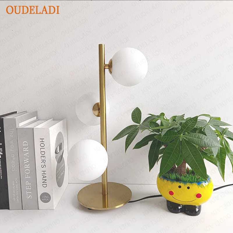 OUDELADI glass Ball Table Lamps LED living room bedroom bedside Decor lighting fixture Gold Black Iron Art Study desk Lamps C250912