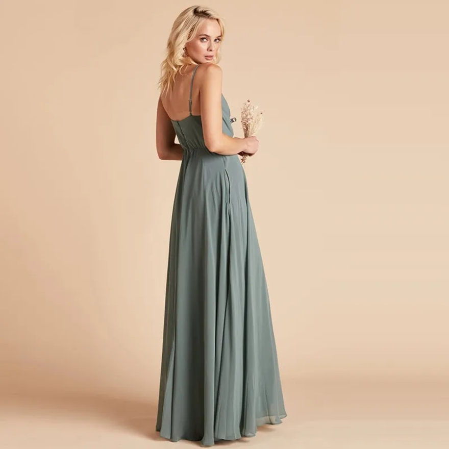 Bridesmaid Dresses Chiffon Sleeveless Spaghetti Straps 2025 Floor Length Front Slit Custom Made African Maid of Honor Gown Country Wedding Vestidos