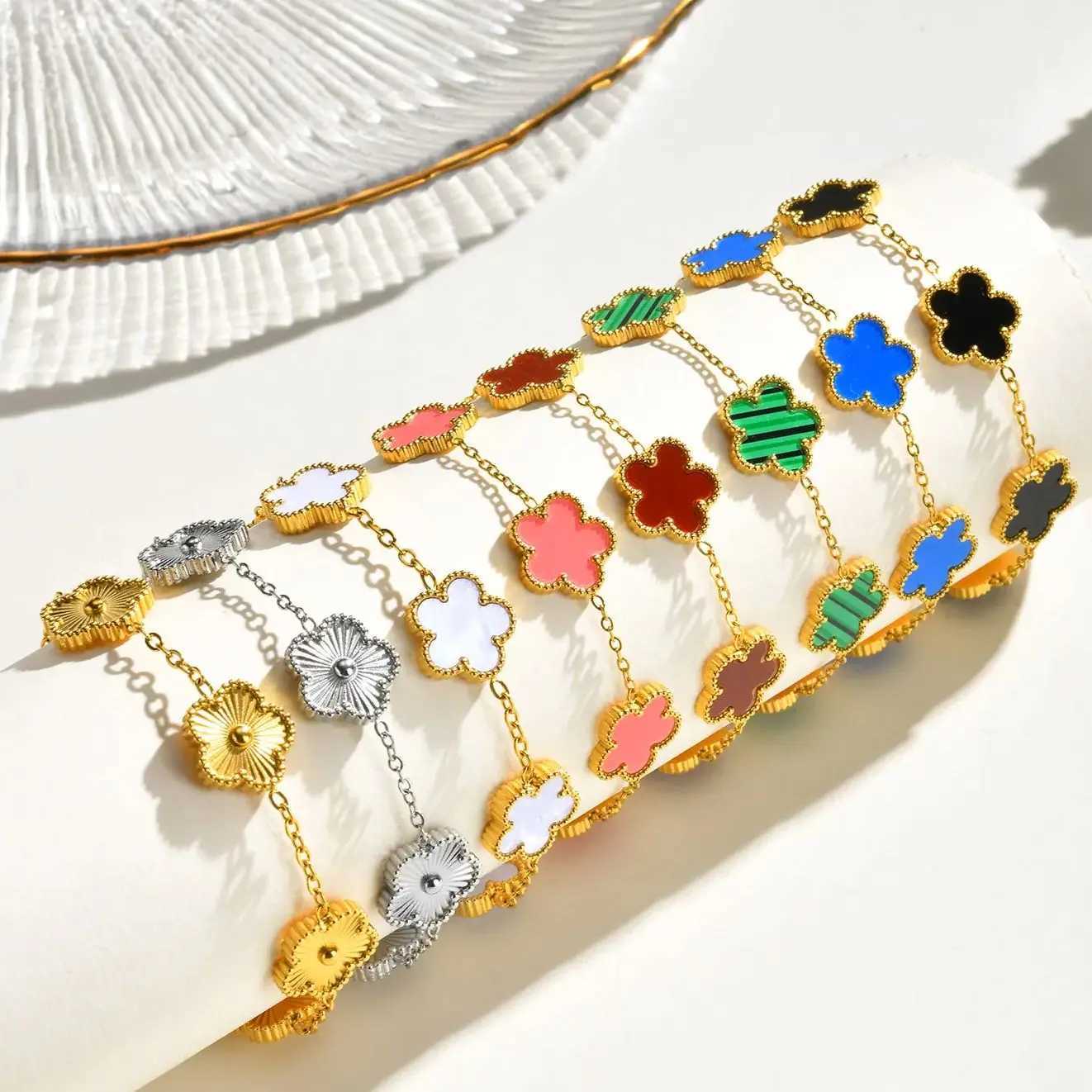 Vnox Stainl Steel Colorf Couple Bracelet For Wan Five Flower Lucky Jewelry statement Gift to rs S250912