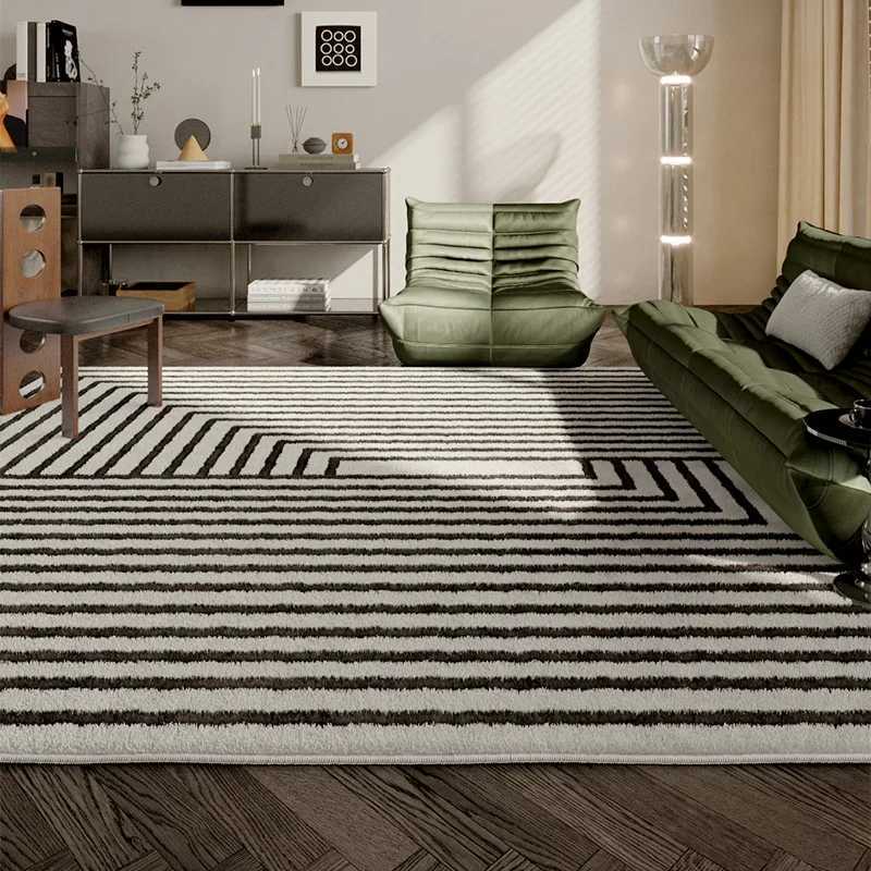 Modern Style Living Room Decoration Carpet Black White Lines Rugs for Bedroom Thicken Plush Study Floor Mat Home Fluffy Soft Rug C250912