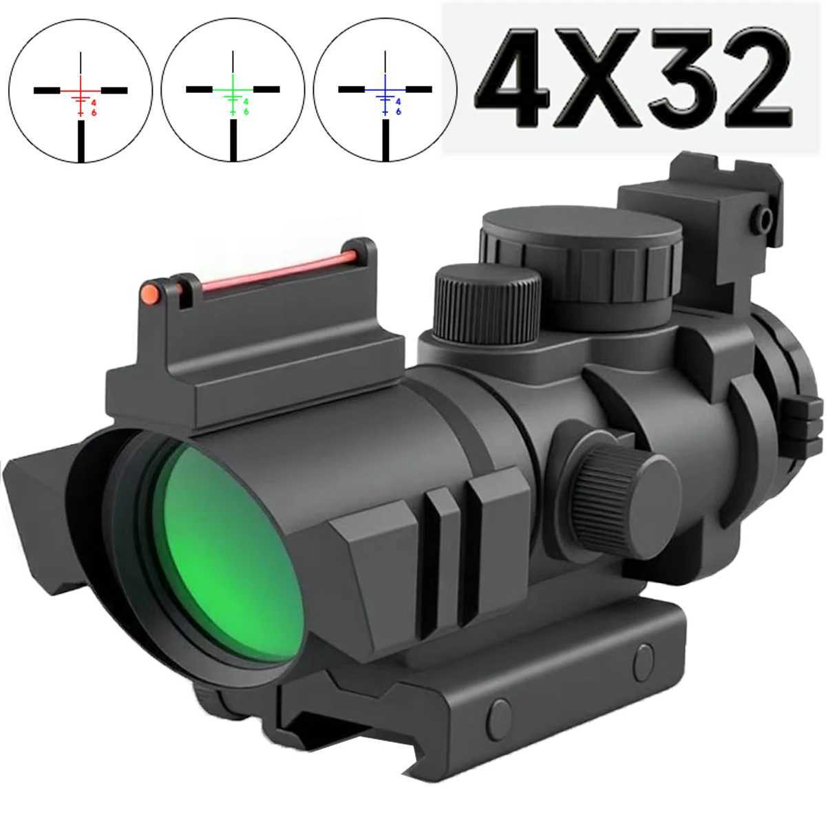 4x32 Tricolor Illuminated Riflescope Nitrogen Filled Anti Fog Enclosed 4x Magnifying Glass Adjustable Diopter Airsoft Collimator C250912