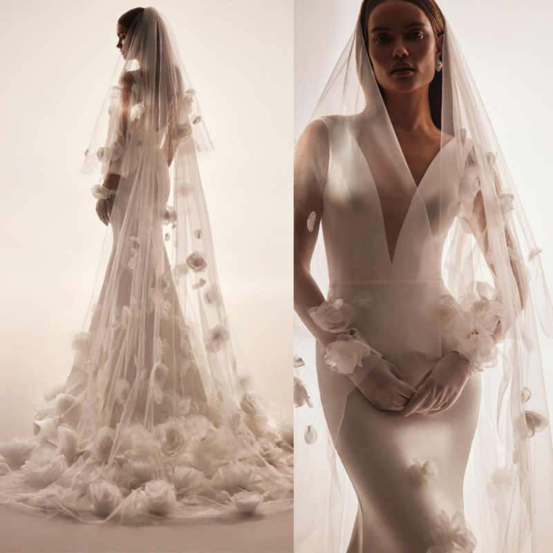 Graceful Bridal Veil White Ivory Wedding Veils With Lace Edge Applique Wedding Accessories Customized velos de novia