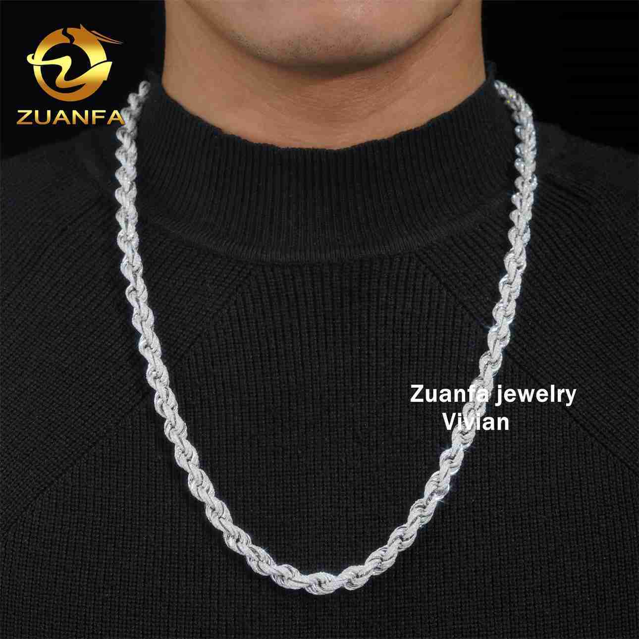 Hip Hop 10mm 925 Sterling Silver Necklace With Moissanite Clasp Iced Out Rope Chains for Menwomen
