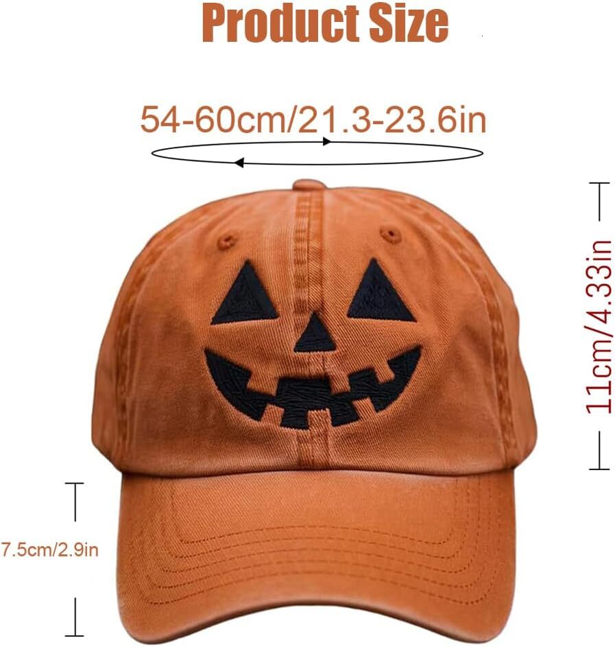 Unisex Autumn Halloween Face Baseball Hat,Jack-o lantern Pumpkin Embroidered Adjustable Spooky Season Cap