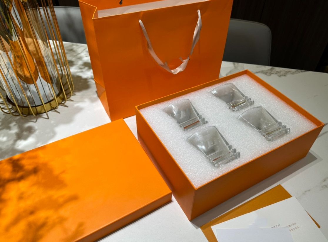 4-Piece Glass Cup Set Whiskey Wine Cups Transparent Coffee Mugs Designer Gift Box Logo