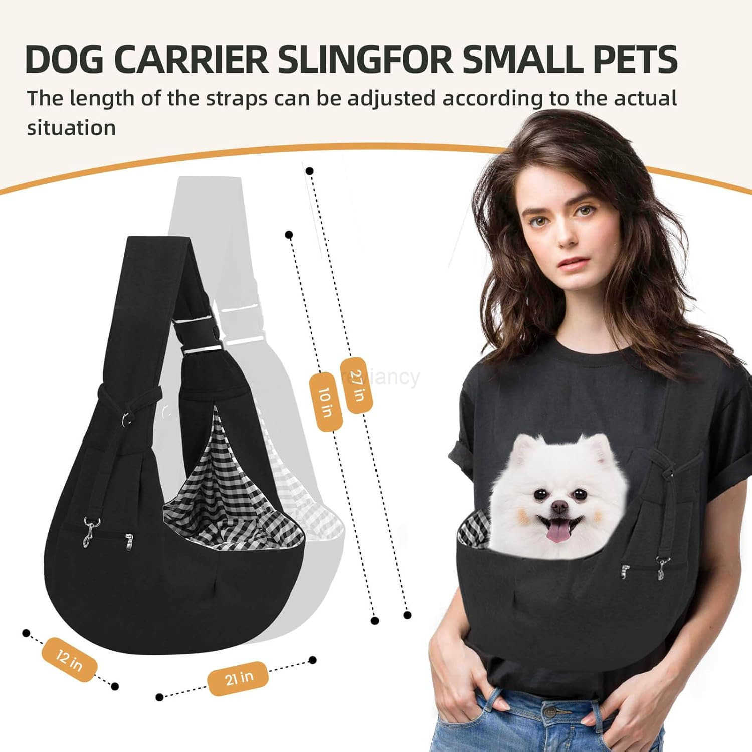 Dog Carrier Sling HandFree Dog Carriers for Small Dogs and Cats Puppy Sling Carrier with Zipper Purse Pocket Travel Safety Harness Puppy Essentials Bl