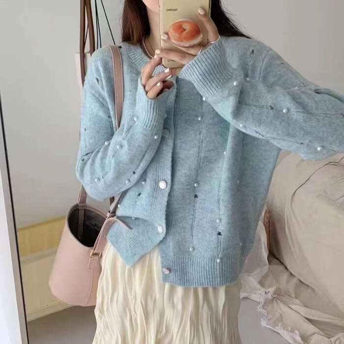 DHEssentials Chanel Style Heavy Beaded Sweater Top for Women, Autumn Winter New Chic High-end Long Sleeve Knitted Cardigan Coat