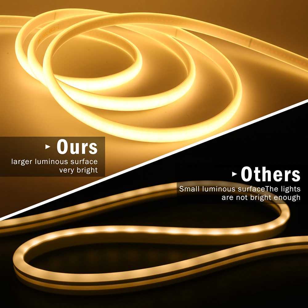 Switch COB LED Strip Light 220V ONOFF EU Plug 288LEDsM IP67 Waterproof Hight Bright WarmNatural White Flexible Neon Tube Lamp C250912