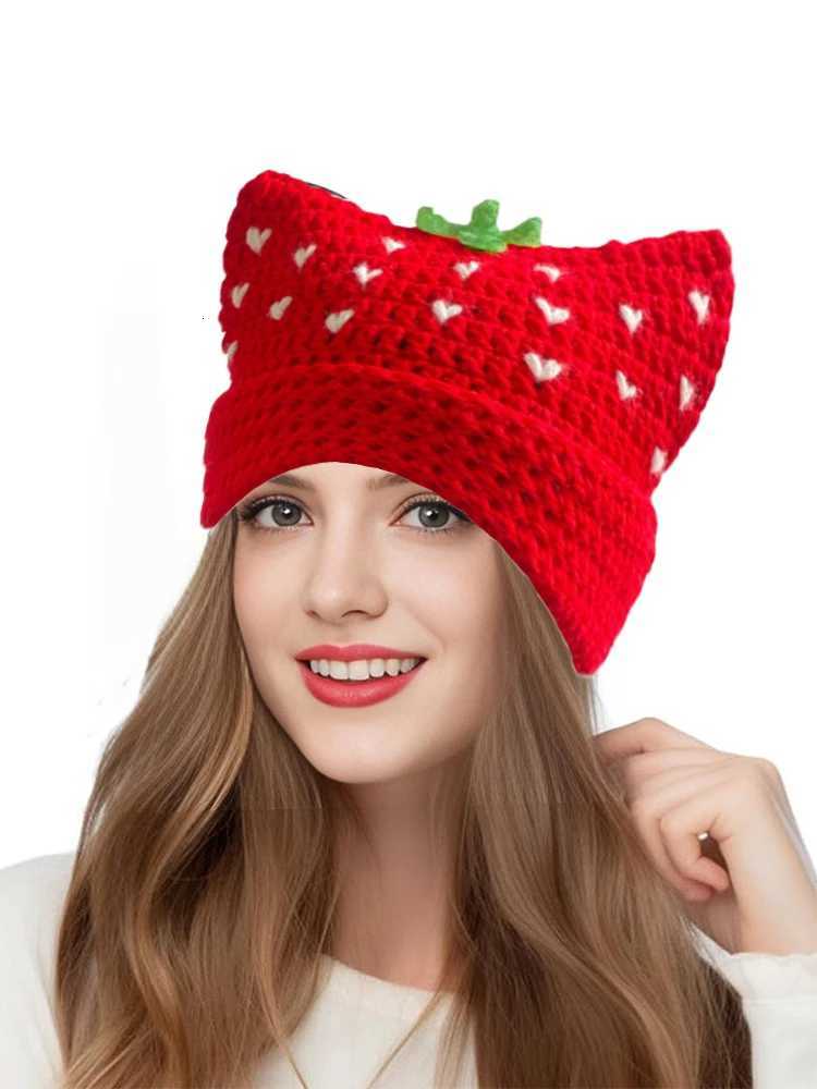 Ladies Cartoon Red Strawberry Fisherman Hat BohianSty HandCrocheted HollowedOut Ruffd Cute Knitted Fishie G250910