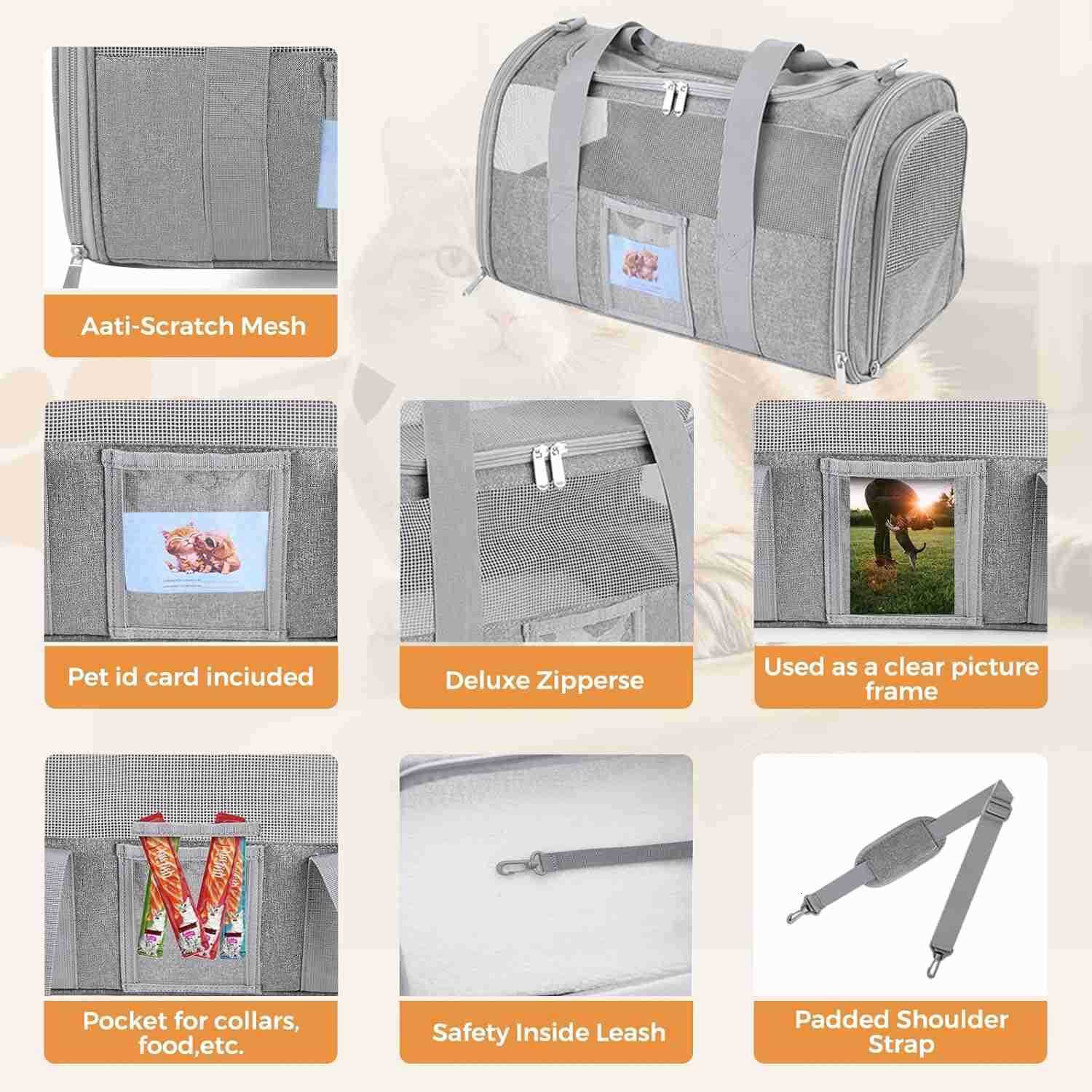 Cat Carrier Dog Carrier for Small Dog Medium CatsPet Travel Bag Puppies up to 15 LbsTSA Airline Approved Cat Carrier SoftW250912