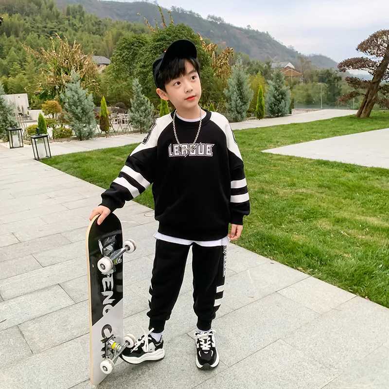 Boys Contrast Alphabet SweatshirtSweatpant School Kids 2PCS Tracksuit Child Jogger Outfit Student Active Workout Set 314 Yr C250912