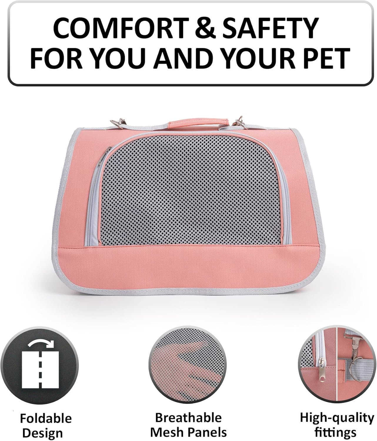 Small Pet Carrier for Cats or Small Dogs Dog Carrier Bag Folding Small Dog Carriers Travel Waterproof Pet Carrier Airline Approved Up to 10 lbs PinkW2