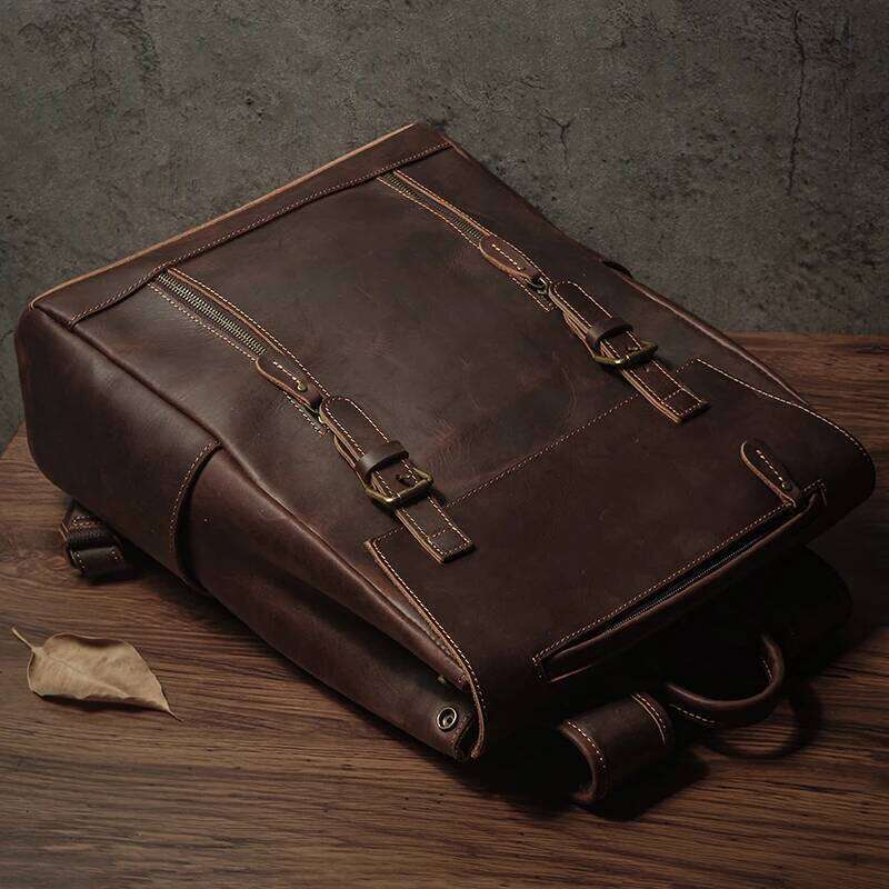 NUKA Men's Genuine Leather Vintage Outdoors Travel Bag Crazy Horse Cowhide Schoolbag Mountaineering Backpack