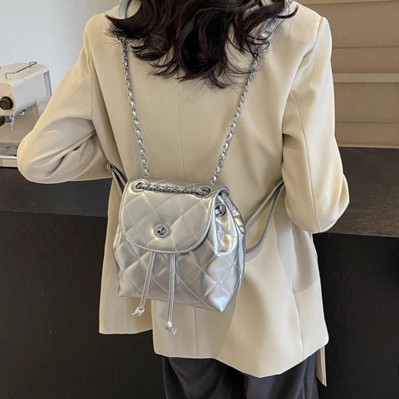 TB BHULAMTE Designer Bag Chain Quilted Backpack Simple Luxury Bag Women High-end 2025 New Summer Korean Style PU Small Backpack For Going Out