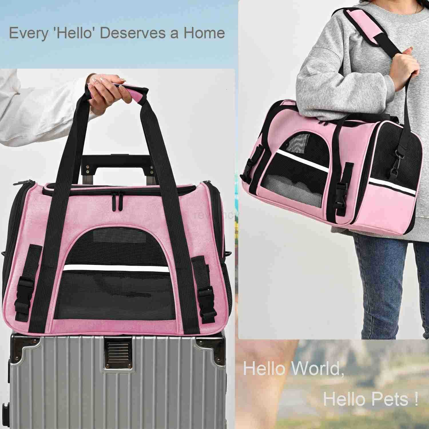 Dog Cat Carrier Soft for Small Pet Up to 16 Lbs TSA Airline Approved Travel Carrier Collapsible Puppy Car Mesh Bag 175 102 114 inch PinkW250912