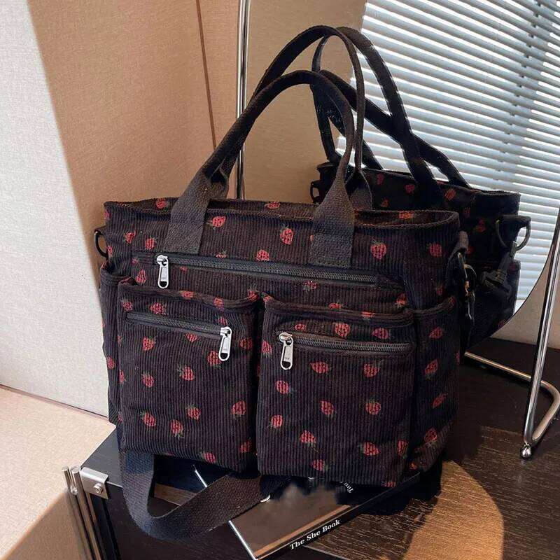 Fashionable Corduroy Strawberry Random Pattern Shoulder Simple And Personalized Exquisite Women's Bag, Casu