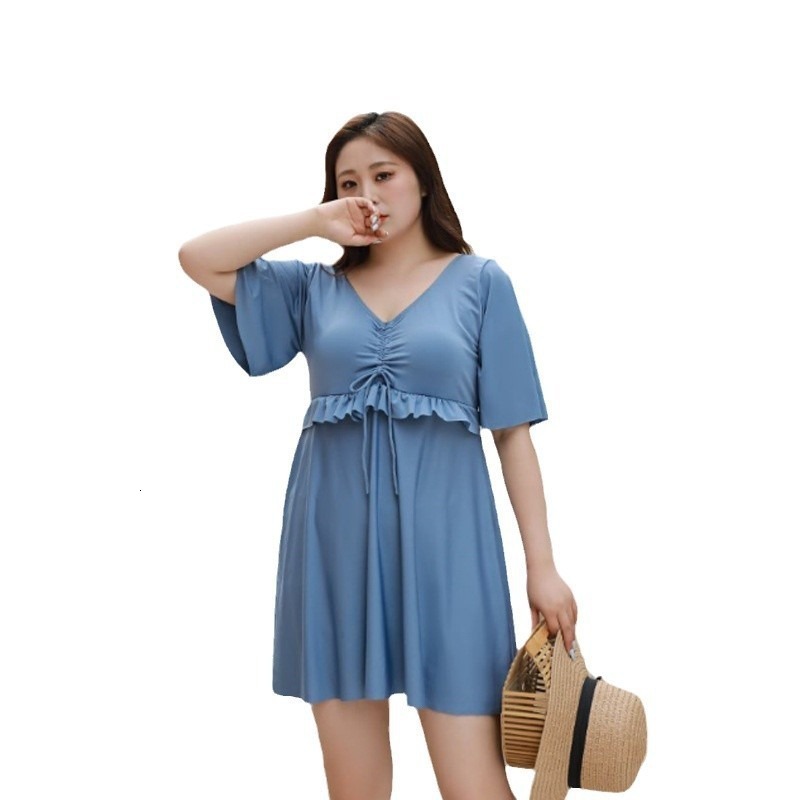 Plus Size Hot Spring for Women, Two-Piece, Skirt Style, Conservative, Slimming, V-Neck, High-End, Pure Desire Swimsuit