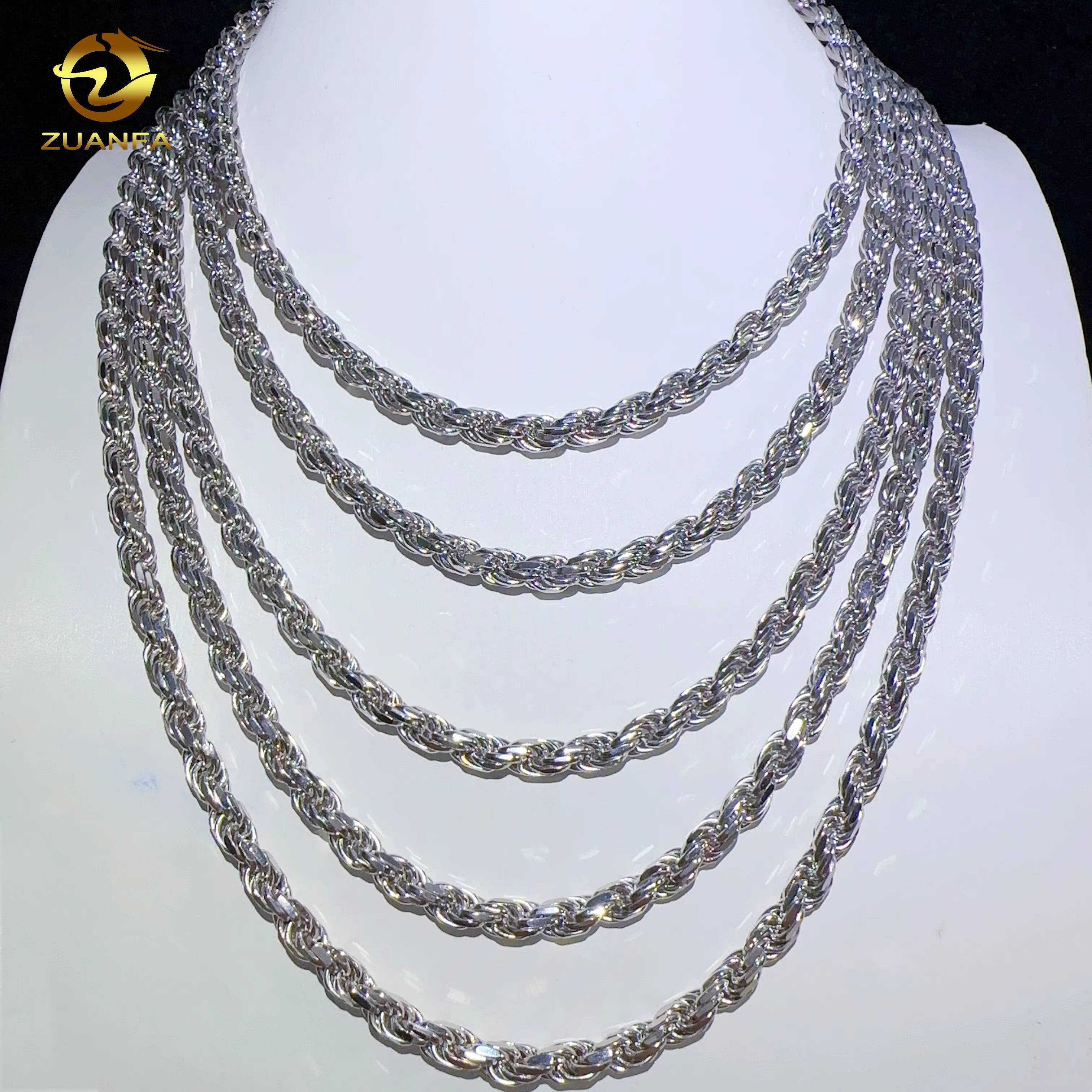 Fashion Hip Hop 6mm 925 Sterling Silver Necklace With Moissanite Clasp Iced Out Rope Chains for Menwomen