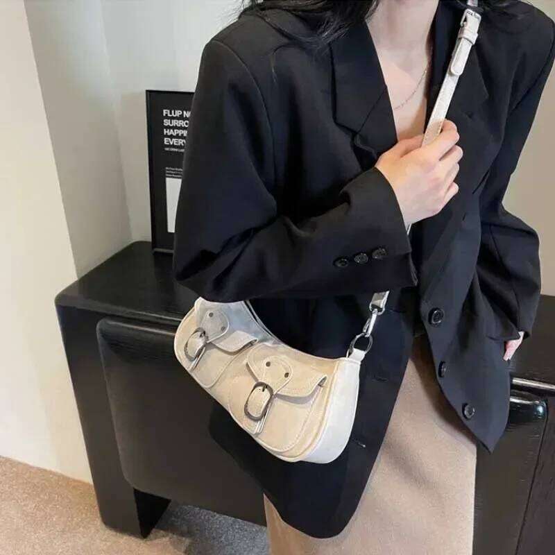 Fashion Double Pockets Design PU Leather Shoulder for Women 2023 Tend Female Crossbody Bag Underarm Bags Handbags bolsa