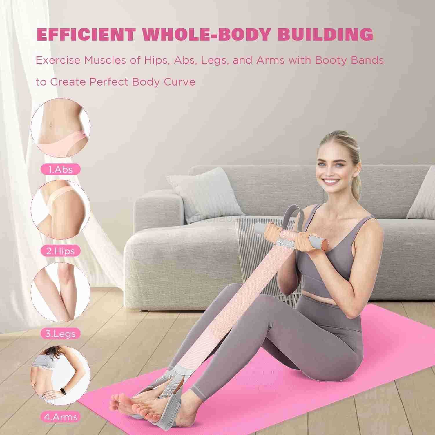 Fitness Resistance Band with Handles NonSlip Pedal 150lb Fabric Exercise Bands Yoga Starter Sets Sit Up Pull Rope for Full Body Strength Training Stre