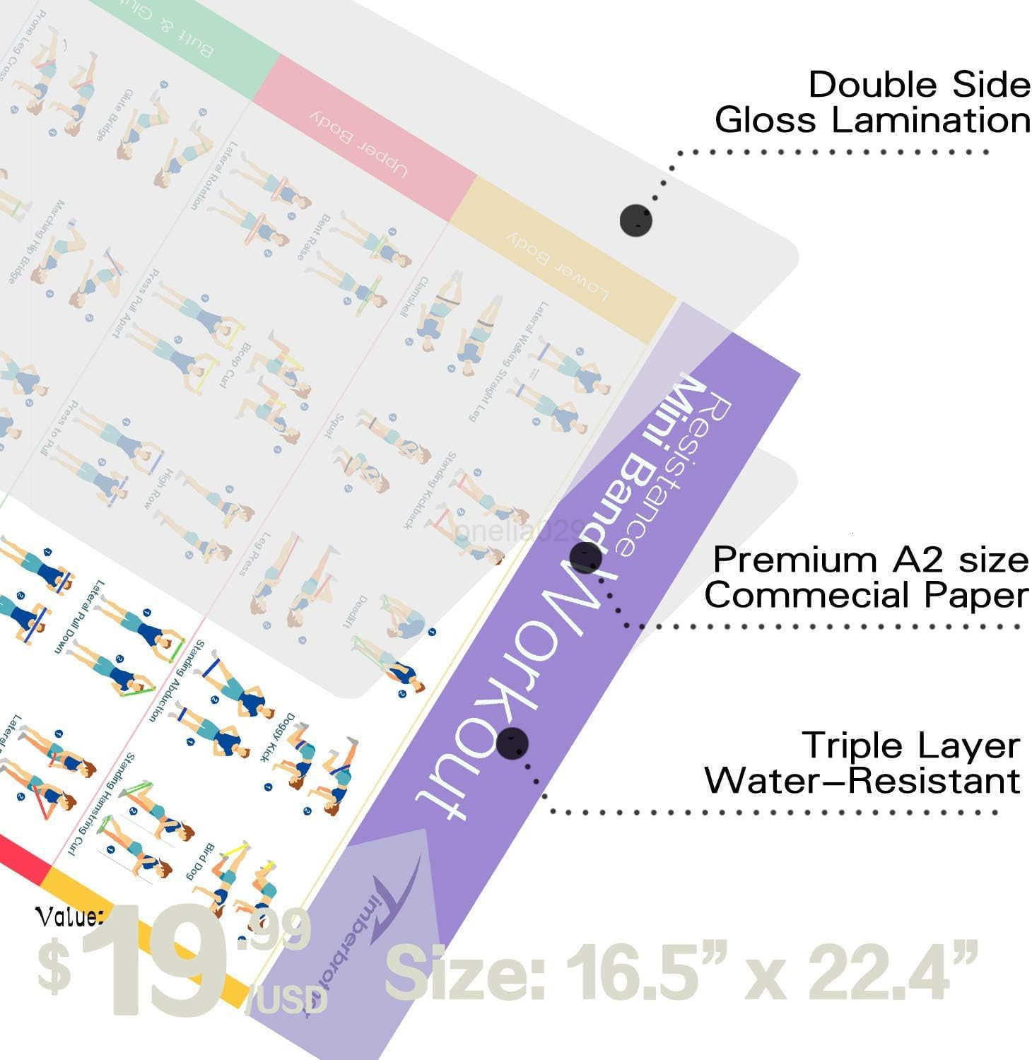 Resistance Loop Bands with Workout Poster 165x 224Set of 5 Exercise Bands for Crossfit Workout and Physical Training W250912
