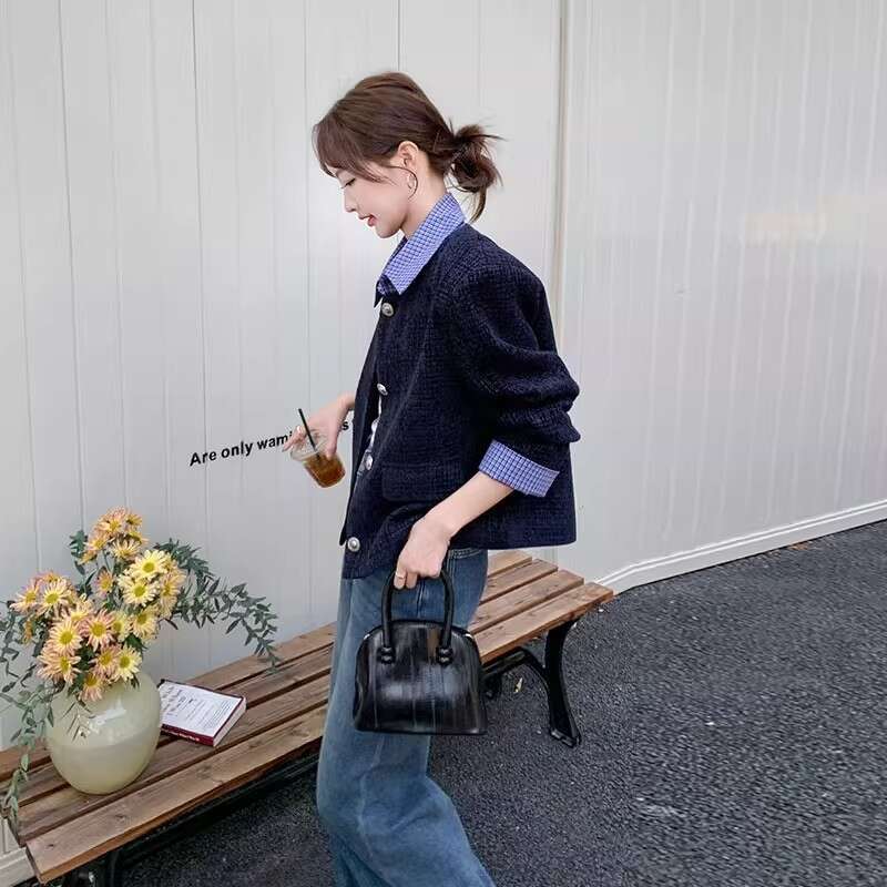 DHEssentials Korean Style Gentle Fake Two-Piece Chanel-Style Coat 2025 Autumn New Single-Breasted Slimming Elegant Top for Women