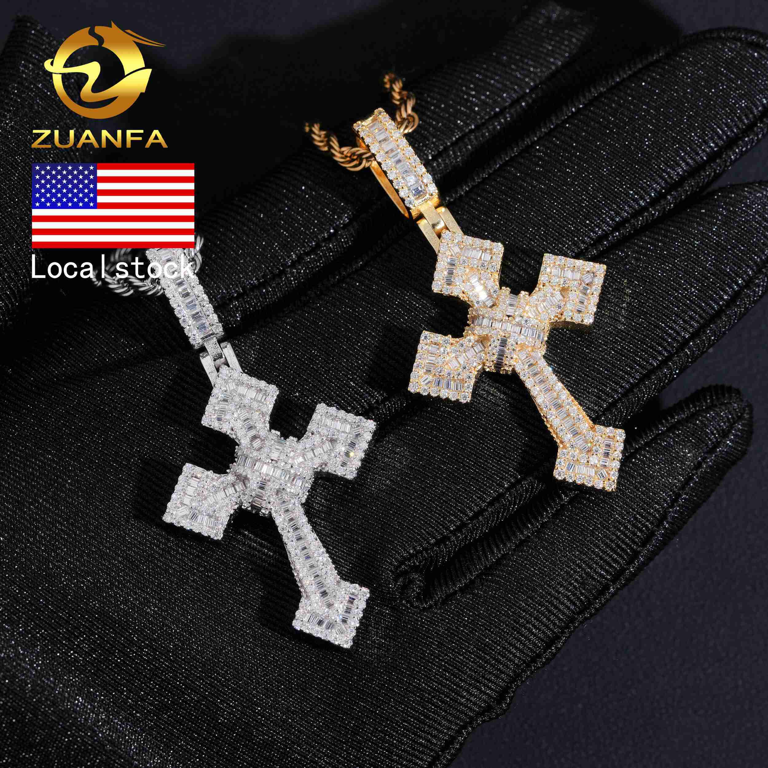 Luxury Cross Charms Necklace 925 Sterling Silver VVS Moissanite Diamond Gold Plated Cross Pendant Iced Out Fine Jewelry