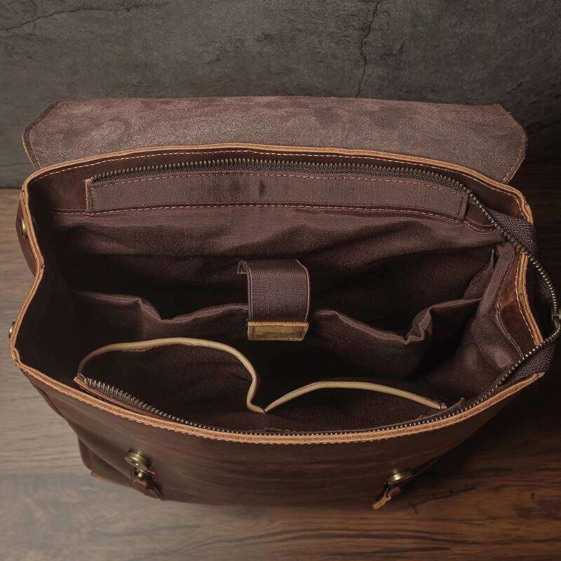 NUKA Men's Genuine Leather Vintage Outdoors Travel Bag Crazy Horse Cowhide Schoolbag Mountaineering Backpack