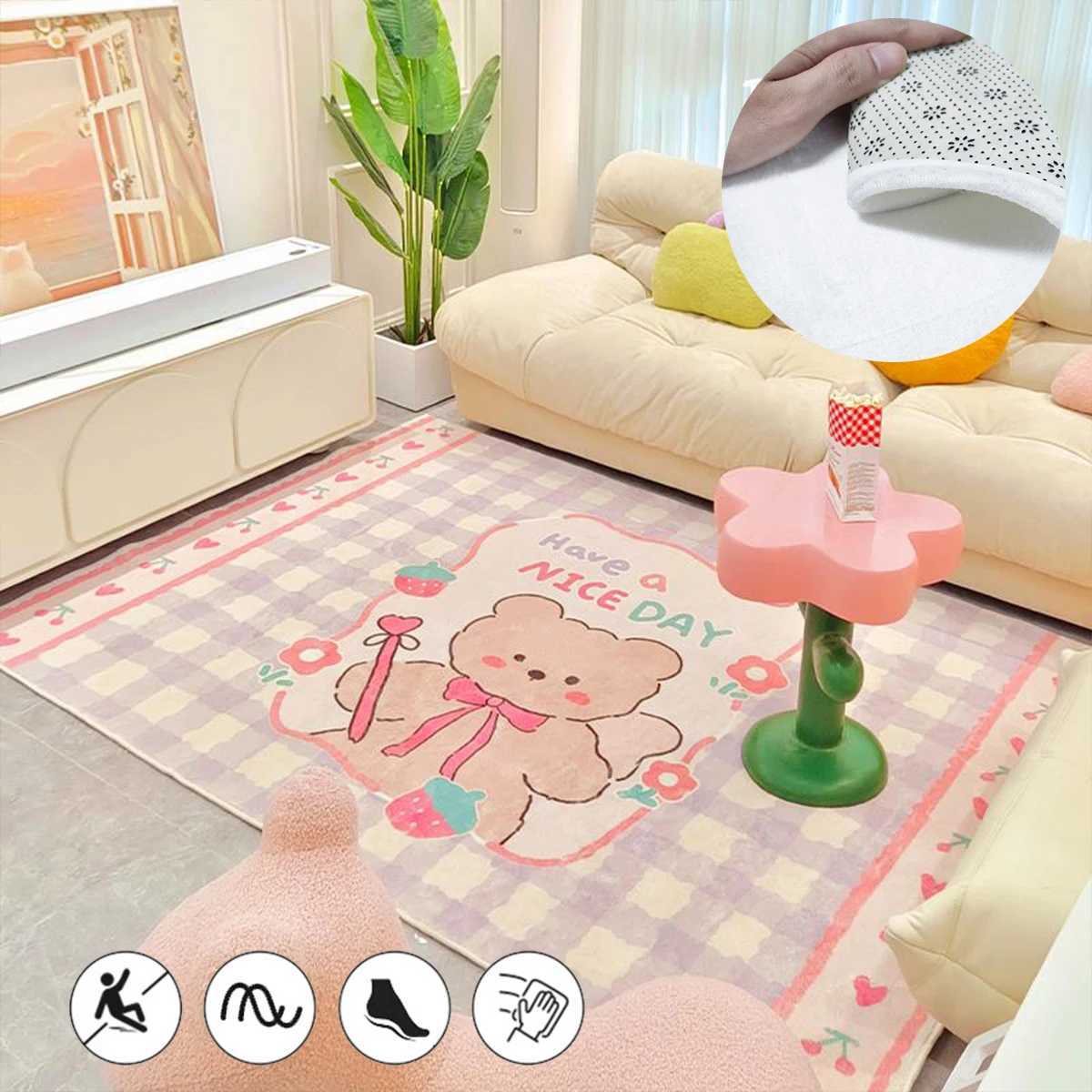Cute Cartoon Girl Room Decoration Rug Short Plush Bedside Rugs for Bedroom Kawaii Pink Childrens Room Carpet Crawling Floor Mat C250912