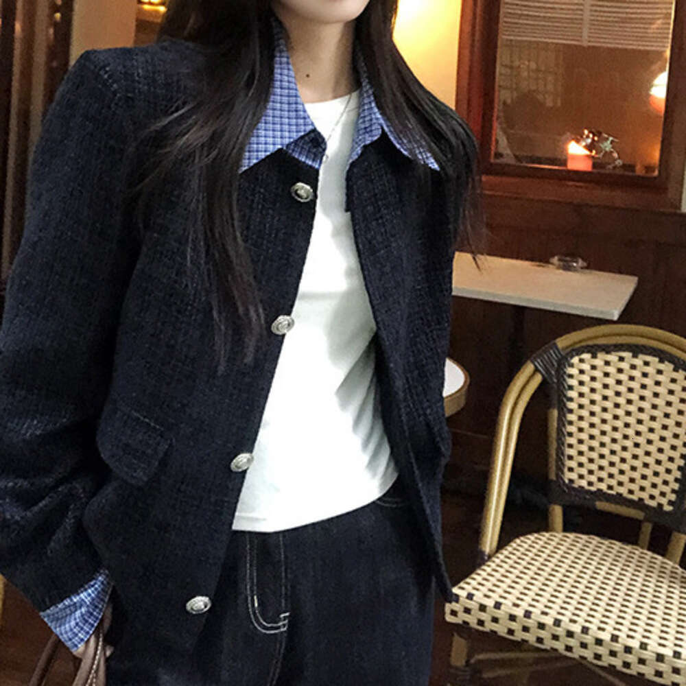 DHEssentials 2025 Autumn New Loose Casual College Style Women's Elegant Commuter Lapel Fake Two-Piece Chanel-Style Jacket