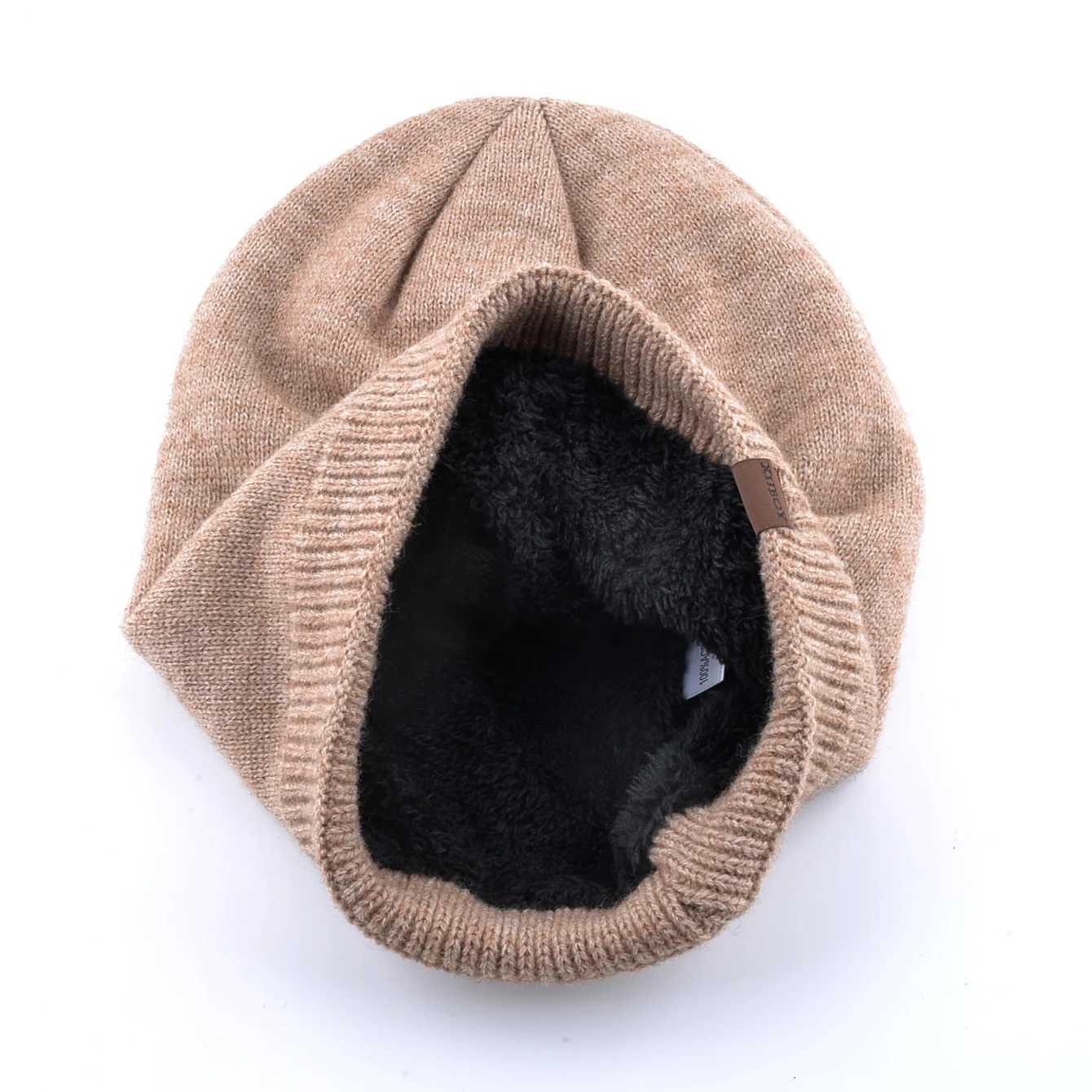 Winter Knitted Beanie Solid Color Knit Wool Mens Thick Hats Outdoor Warm Ski Beanies For Men Doub Layers With Velvet G250910