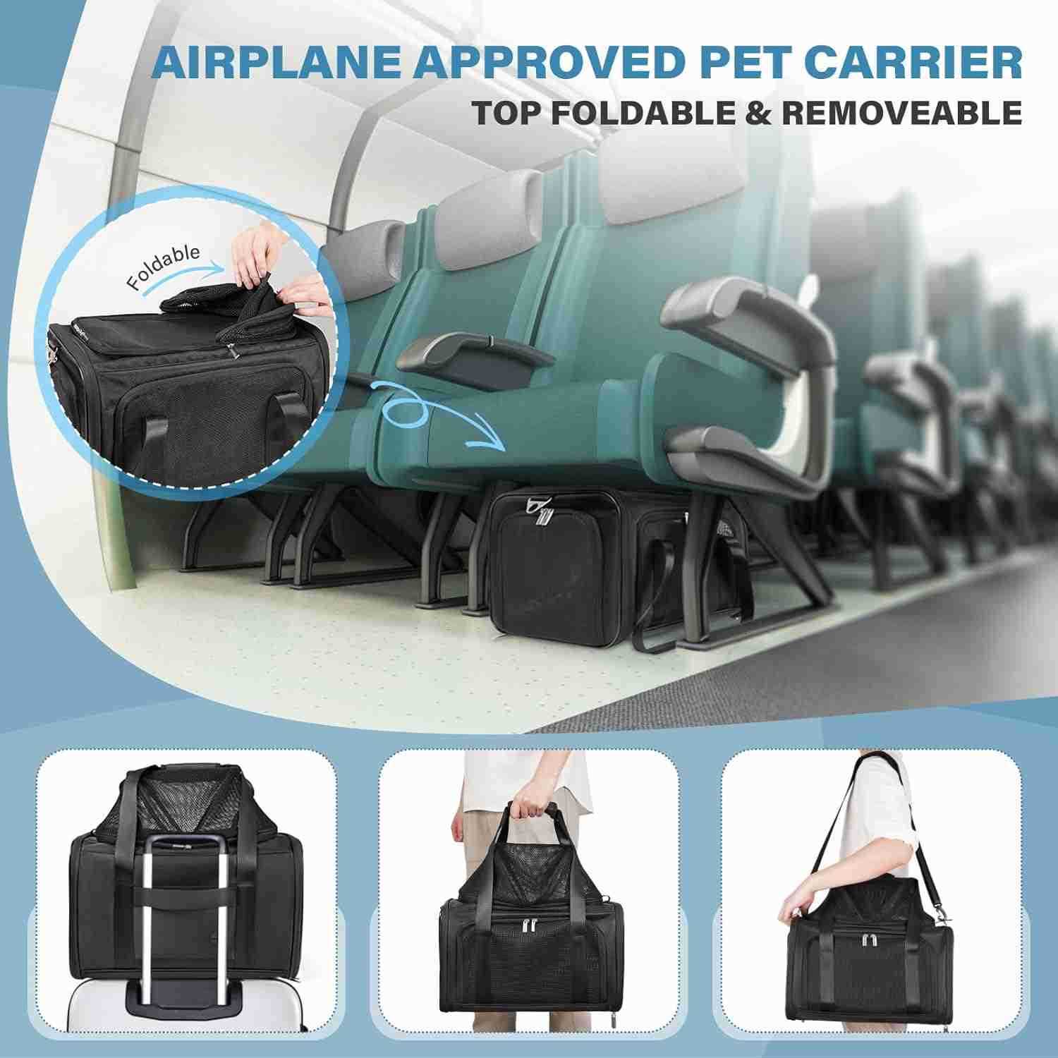 18 Lbs Cat Carrier with TopExpandable Space Pocket 3 Opening for Small Dog Soft Side Airline Approved Pet Carrier Easy Clean 3 Ventilated Mesh Foldabl