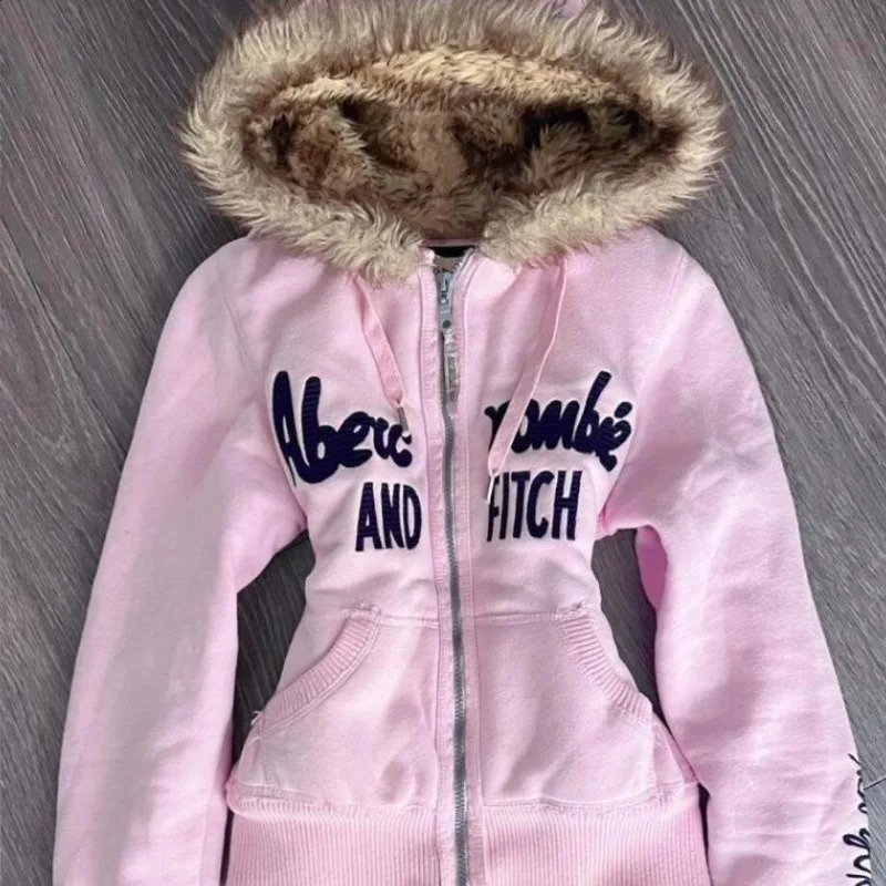 American girl y2k retro slim sexy zipper hoodie for women autumn and winter warm ed letter casual trendy sweatshirt 250923