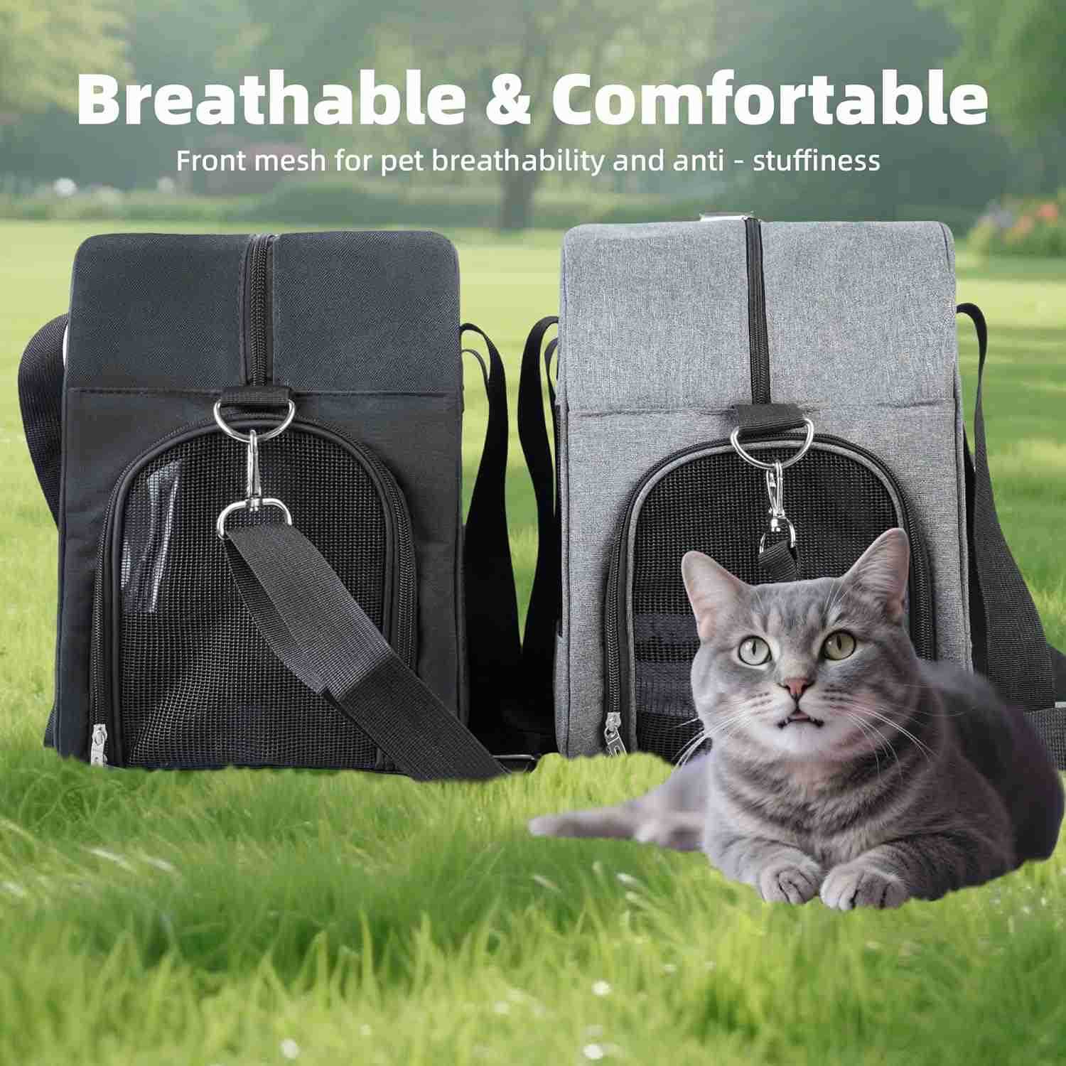 Cat Carrier for Small Cats Dogs SoftSided Pet Carrier for Cats Puppies Small Pets Lightweight Comfortable Travel Cat Dog Carrier GreyW250912