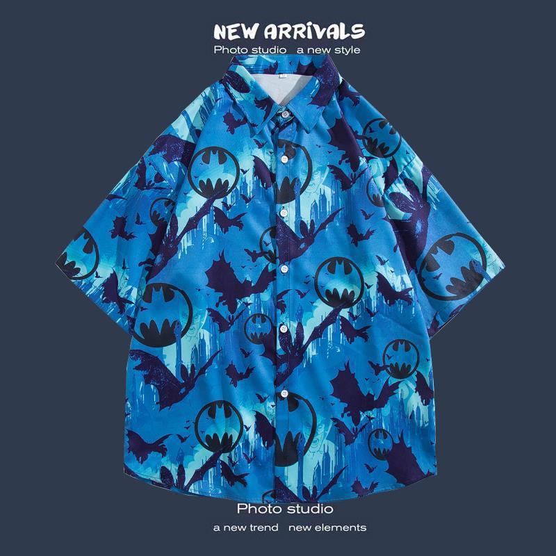 Summer Wei-style short-sleeved floral shirt beach set, outdoor travel couple style casual loose coat