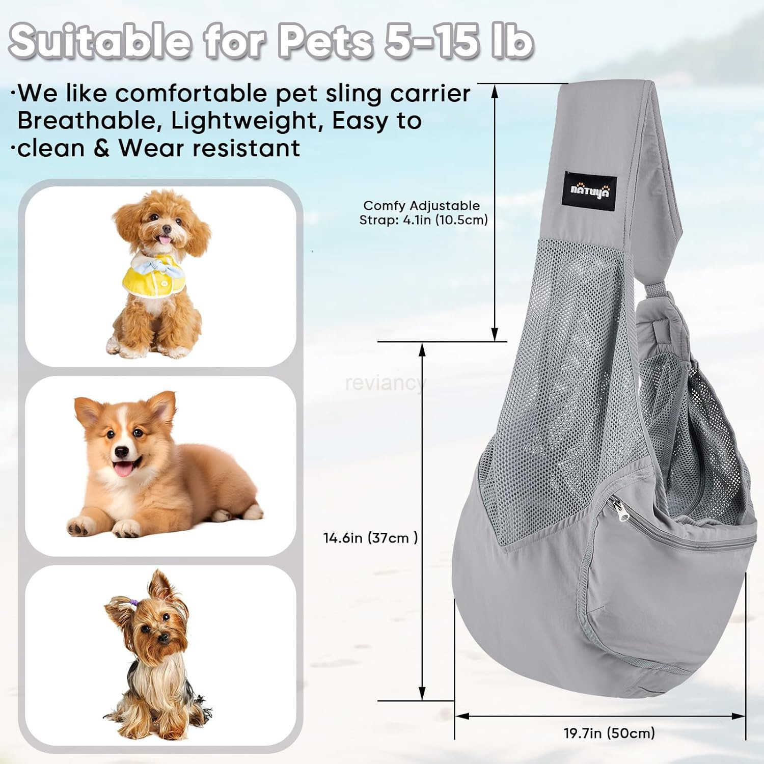 Small Dog Sling Carrier Lightweight Cozy Breathable Mesh Pet Purse for Puppy Under 15 lbs Zipper Pocket Adjustable Strap for HandsFree Travel Hiking D