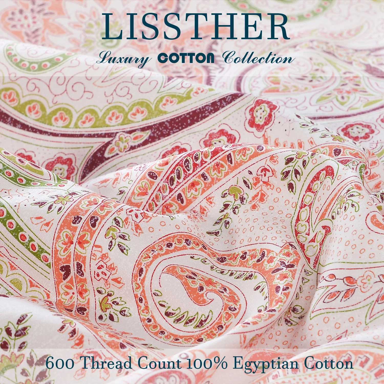 3pcs 600TC 100 Egyptian Cotton Duvet Cover Set Boho Pink Paisley Print Soft Breathable SkinFriendly No Inserts C250912