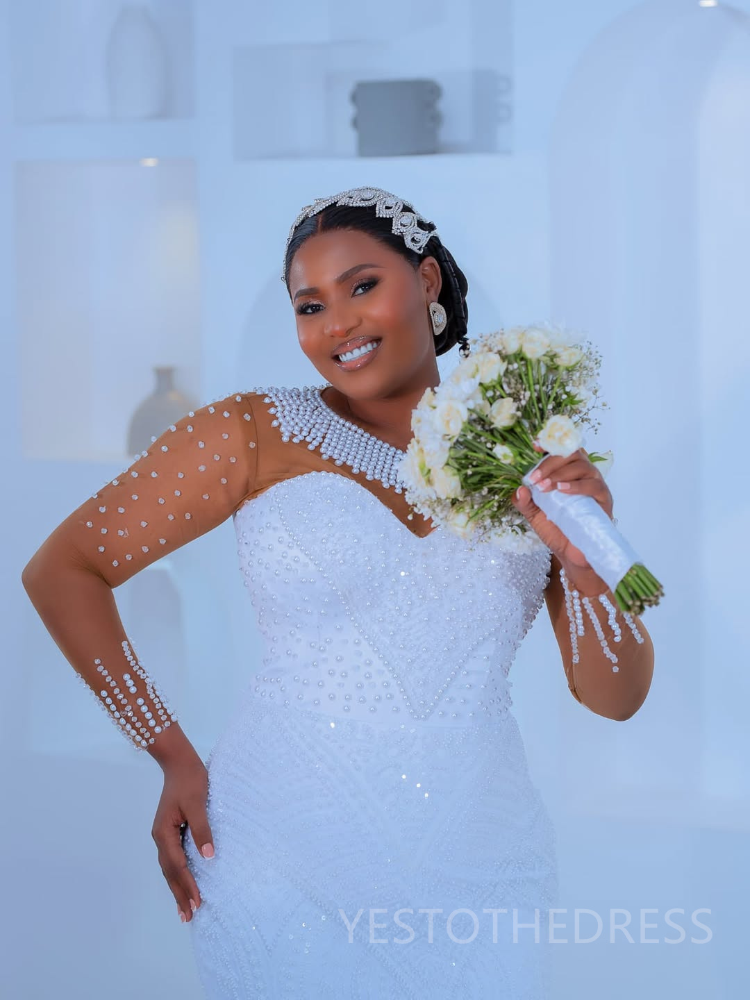 2025 Aso Ebi African Wedding Dress Bridal Gowns For Bride Mermaid Sheer Neck Pearls Illusion Beaded Lace Tires Appliqued Lace Wedding Gowns For Black 