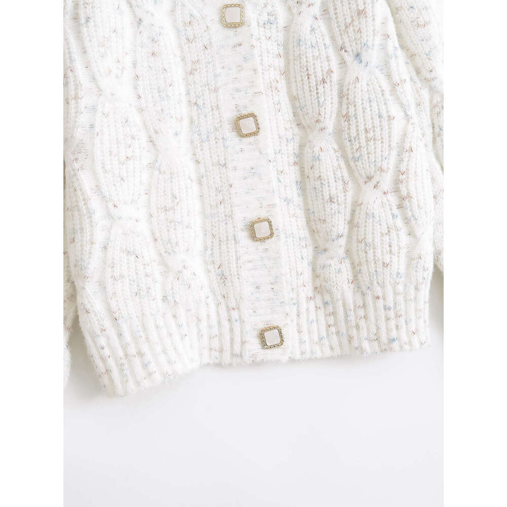 DHEssentials 2025 Autumn New Korean Style Braided Chanel-Style Knitted Cardigan V-Neck Beaded Lazy Petite Sweater Coat