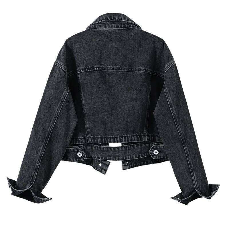 Women's Shorts Denim Jacket Fashion Casual Coat Black Lapel Single-Breasted Long-Sleeved Female Overcoat S M L XL XXL XXXL