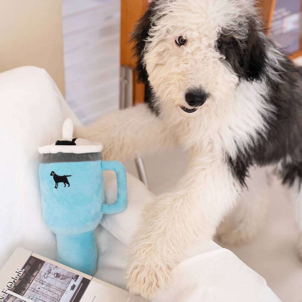 Dog toys 31cm Tall Pet Toy Squeaky Puppy Plush with Handle Straw Soft Stylish Cup Shape for Small and Medium Dogs