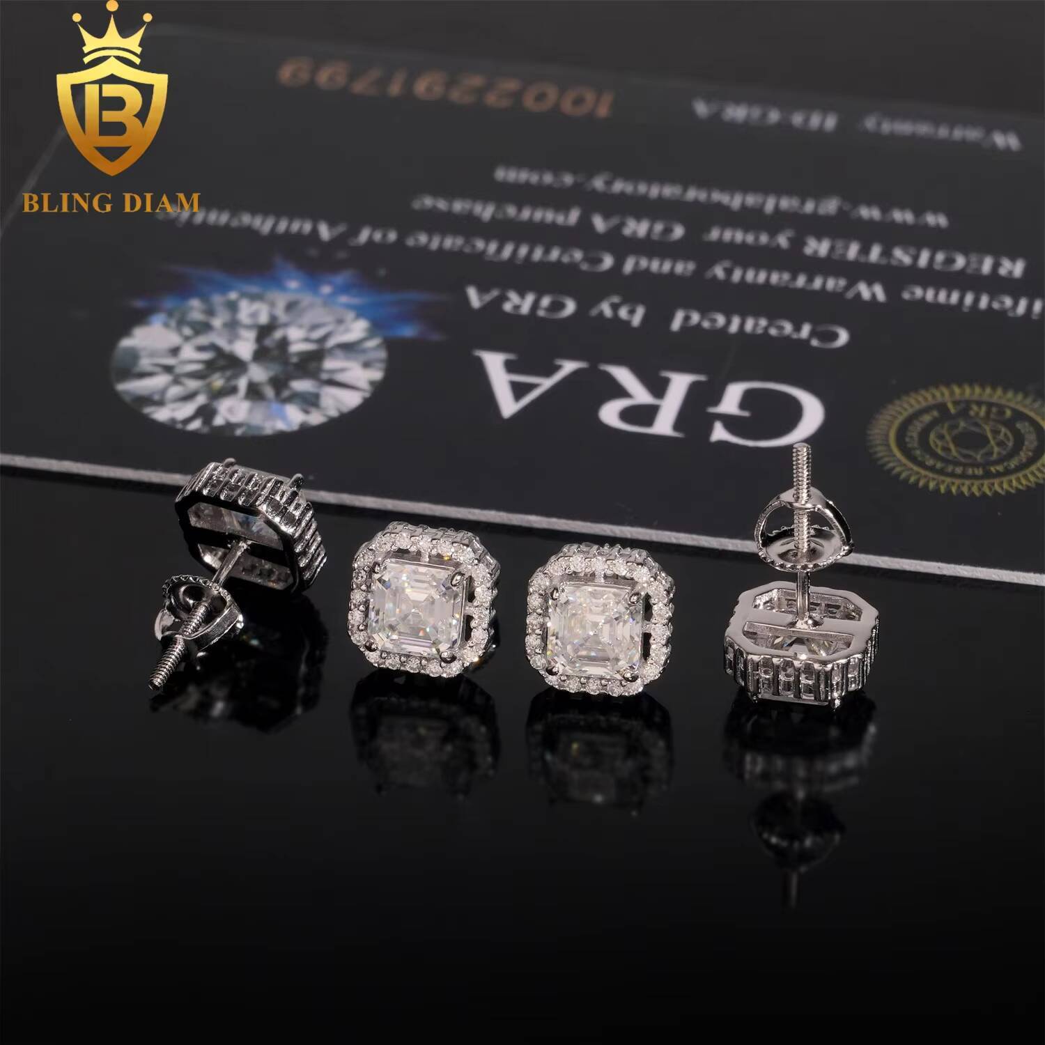 Hip Hop Jewelry Wholesale 925 Solid Silver Vvs Moissanite Diamond Square 5x5mm Earrings Stud Cluster for Men Woman