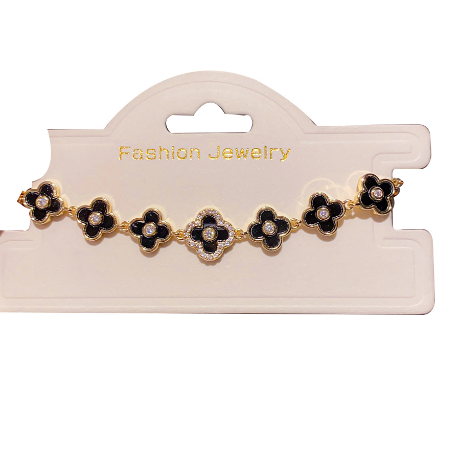 Gold - Toned Bracelet With Mother - Of - Pearl Clover Charms And Rhinestone Accent Delicate Daily & Elegant Jewelry Gift For Her High - Quality And Ti