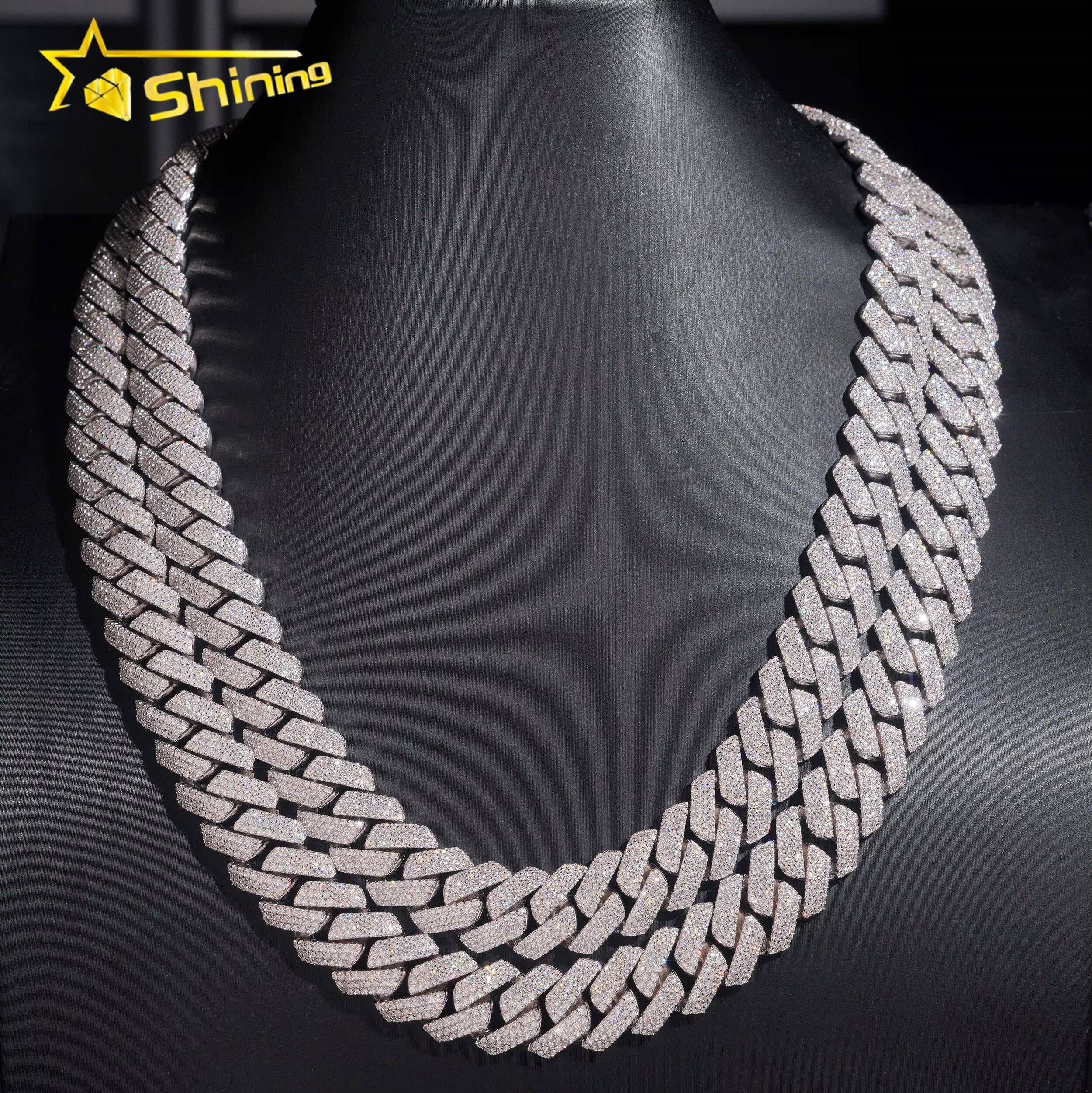 Hip Hop Jewelry 15mm 3 Rows 4 Rows Chain 925 Sterling Silver GRA Certificate Iced Out Necklace Moissanite Cuban Link Chain