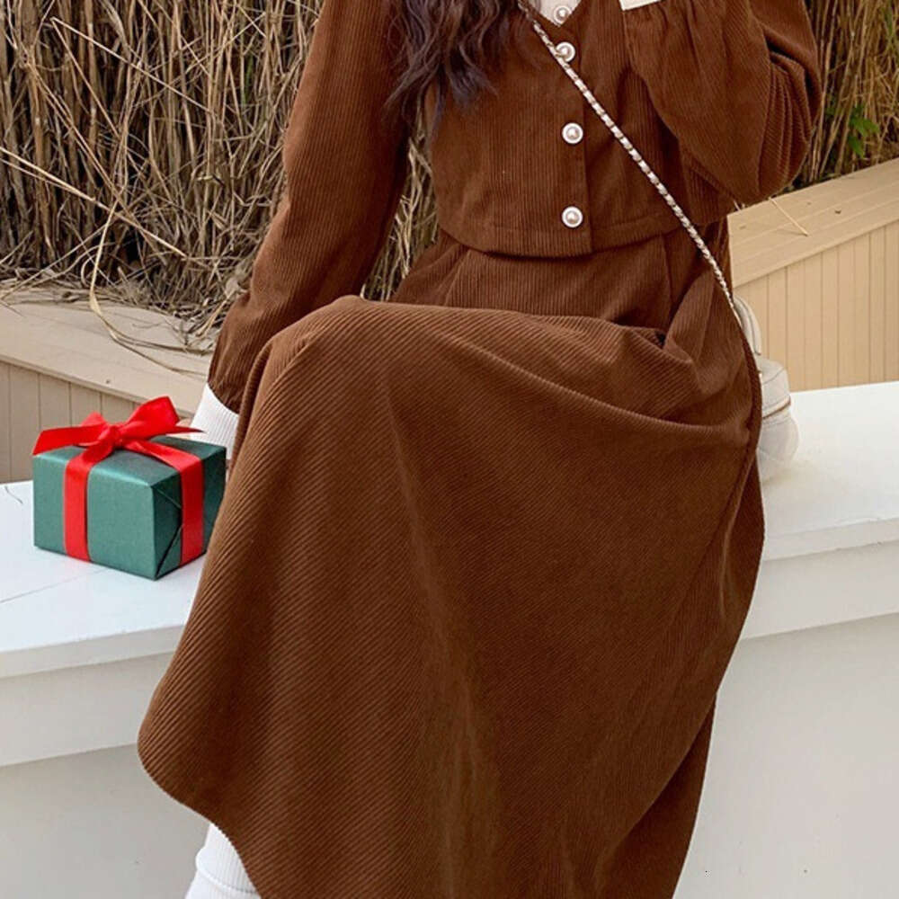 DHEssentials Buttons Can Be Opened Autumn Winter Long Sleeve Chanel Lapel Fashionable Elegant Slimming Hepburn Style Dress