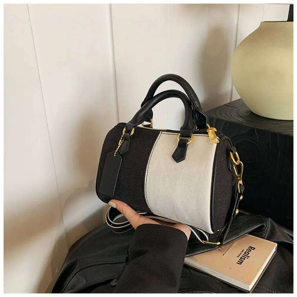 Cross Body Bags Casual Street Small Boston Bag 2025 Designer Purses Patchwork Colorblock Mini Handbags For Women Denim Shoulder
