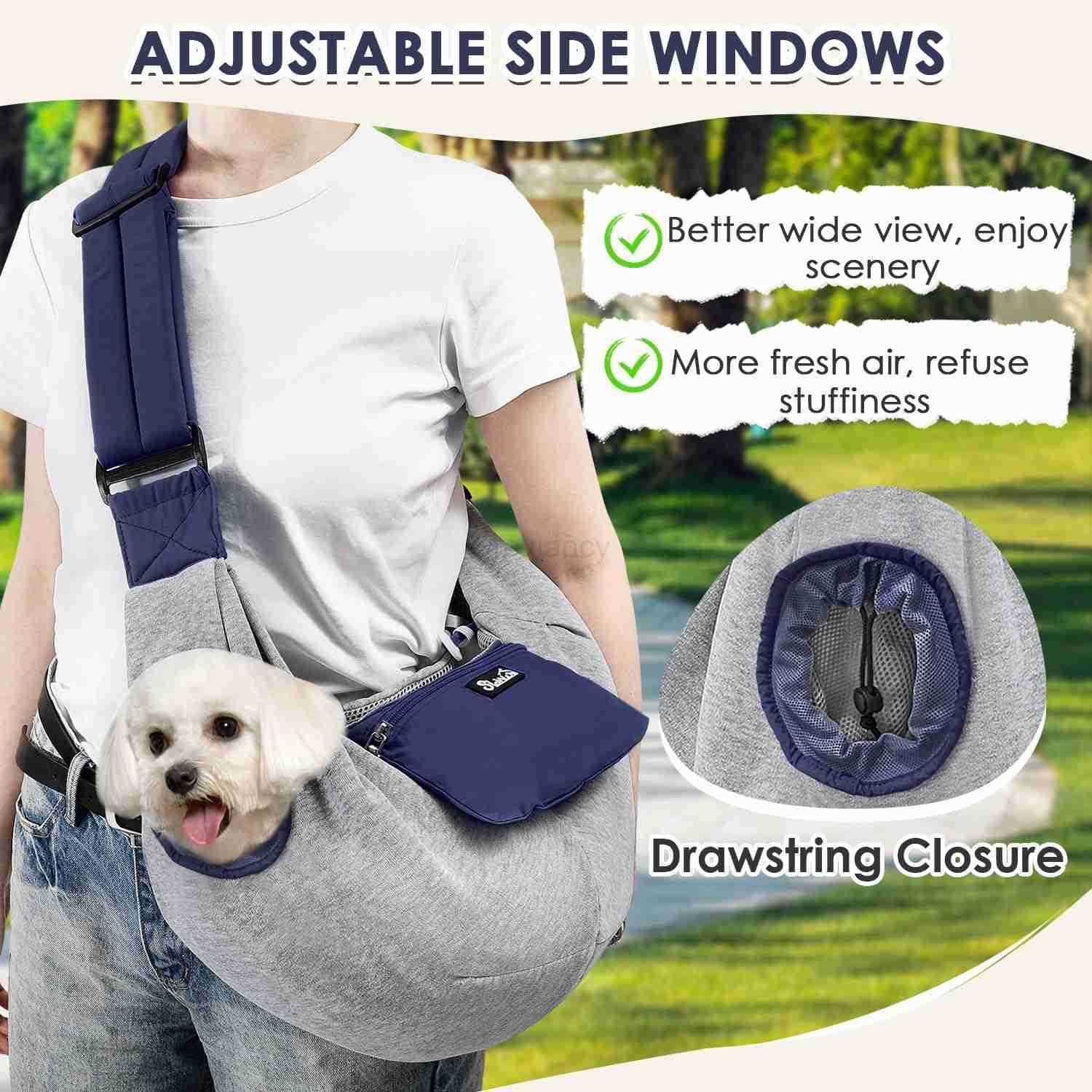 Dog Carrier Sling Puppy Carrier with Window and Storage Pocket Fits up to 12lbs Dog Sling with Thick Adjustable Shoulder Strap and Safety Leash Pet Ca