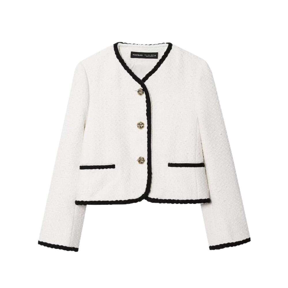 DHEssentials 2025 Autumn New Women's Fashion Simple Style Chanel-Style Trimmed Fleece Jacket 1293054 White